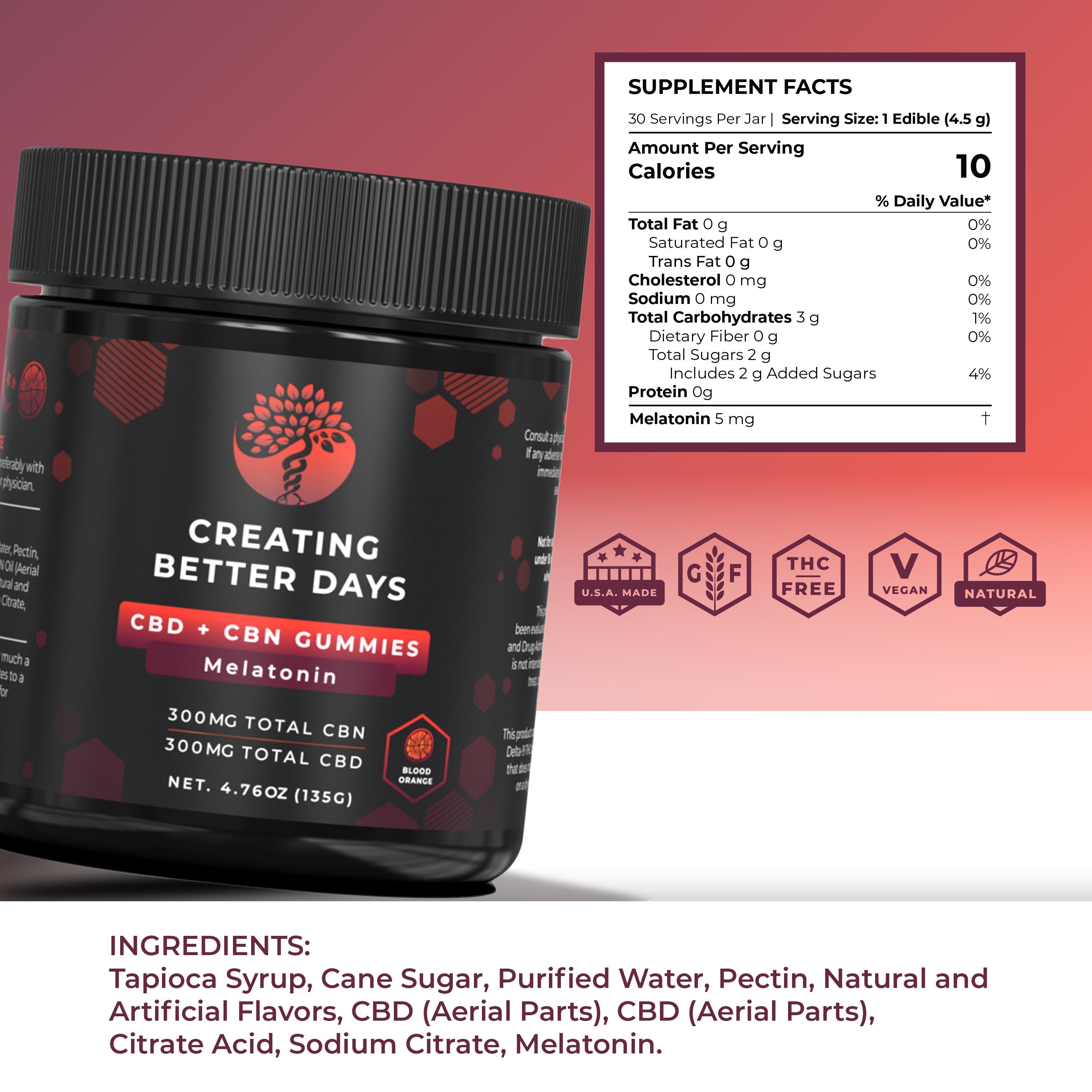 Blood Orange Melatonin CBD + CBN Gummies 600 MG