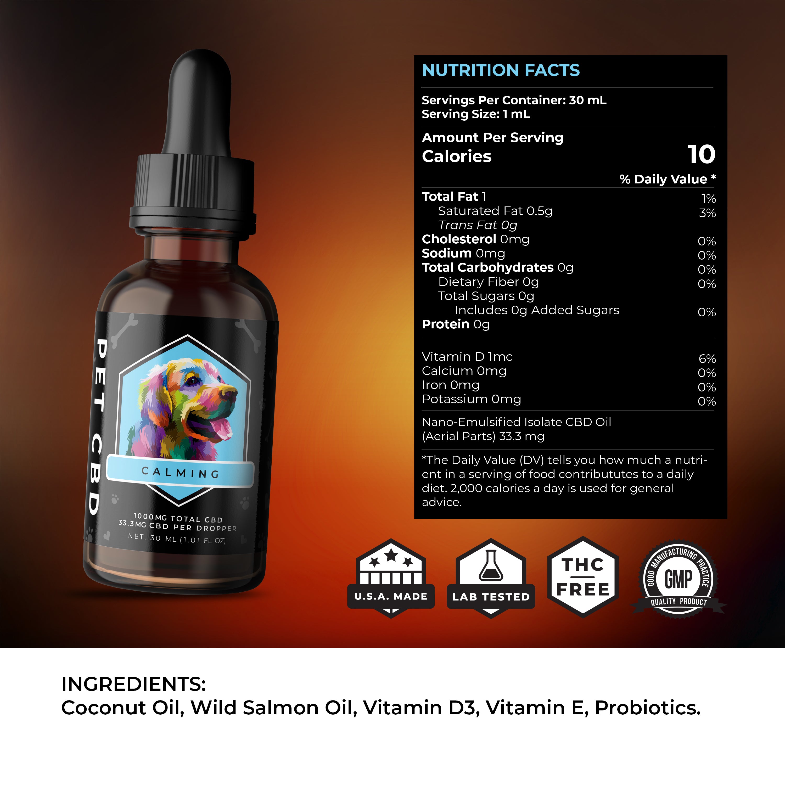 CBD Tincture - 1000mg  Calming Pet Oil For Dogs - THC Free - Pet