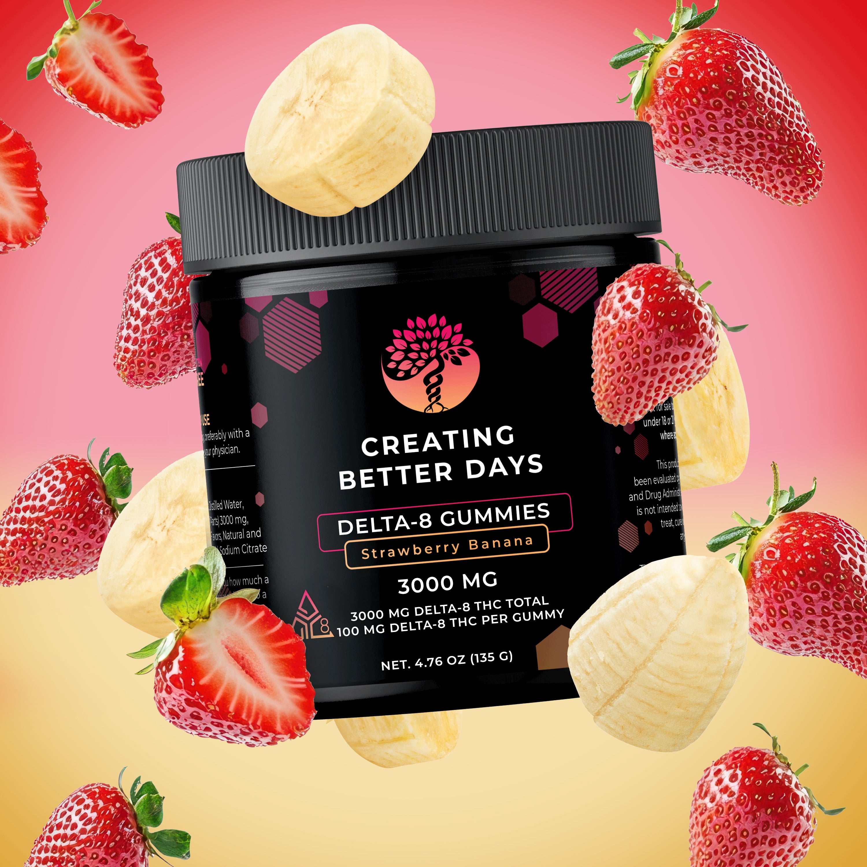 Delta 8 Gummies - 100mg Strawberry Banana - High Potency