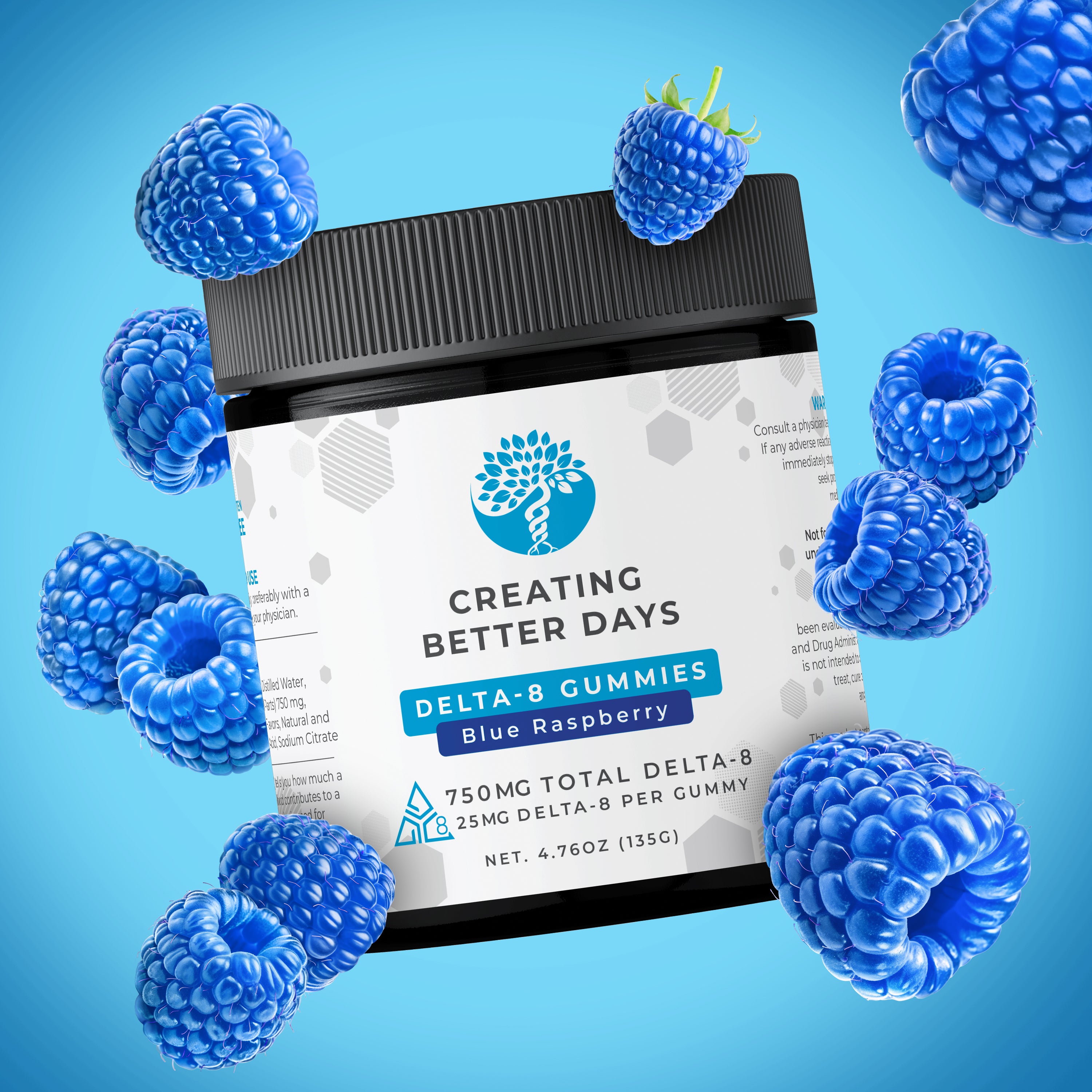 Delta 8 Gummies - 25mg Blue Raspberry - Medium Potency