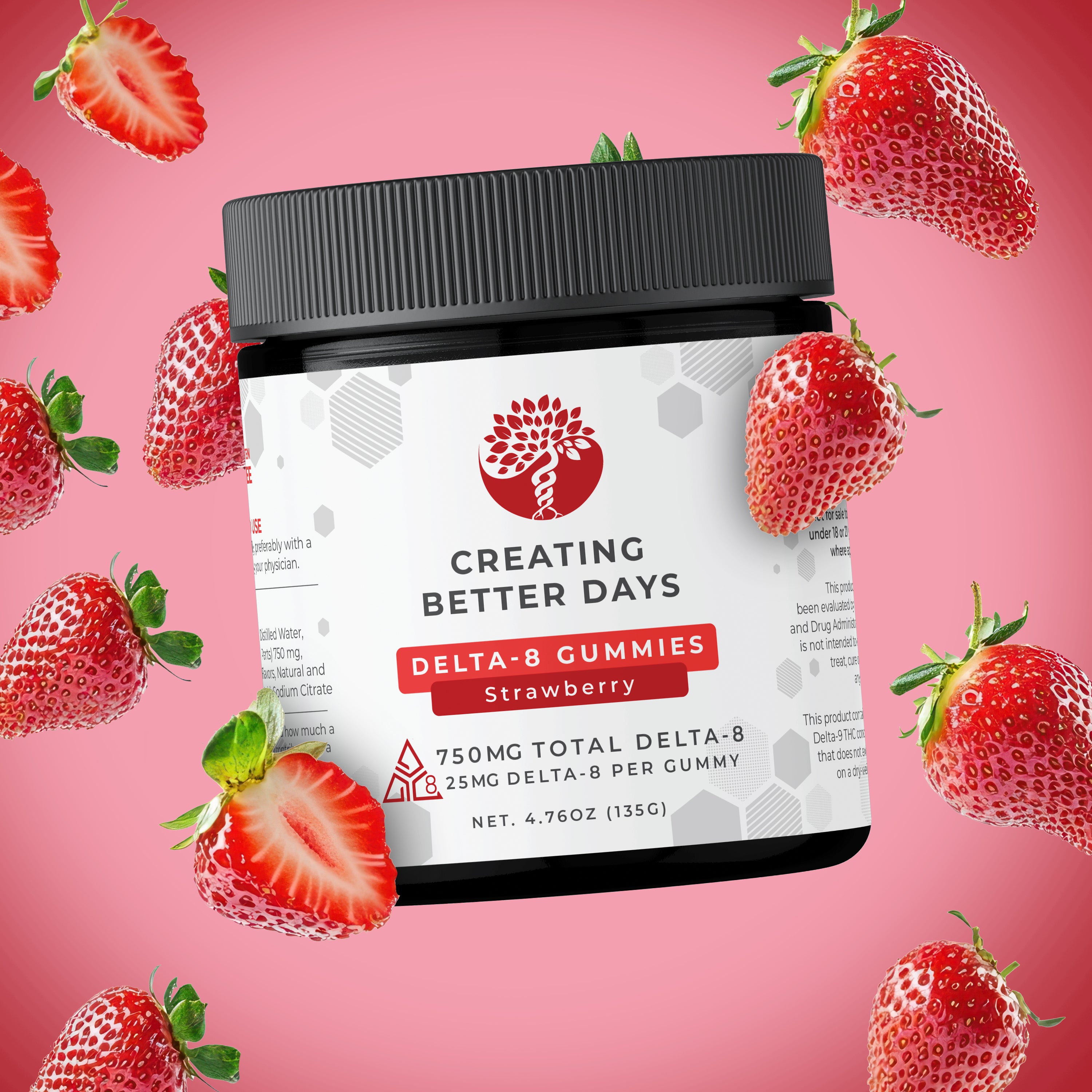 Delta 8 Gummies - 25mg Strawberry - Medium Potency