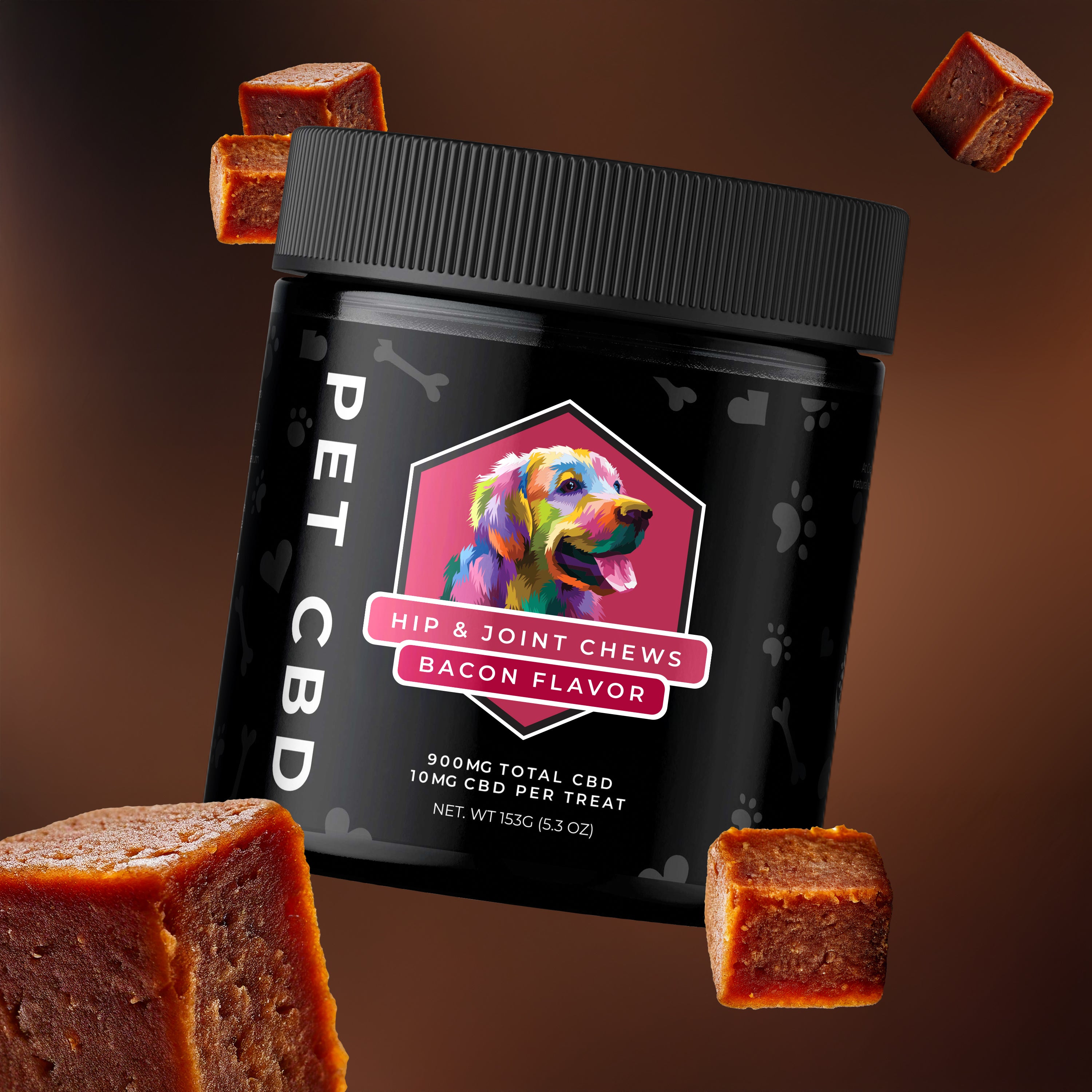 CBD - 900mg Hip & Joint Dog Chews (Bacon) - THC Free - Pet