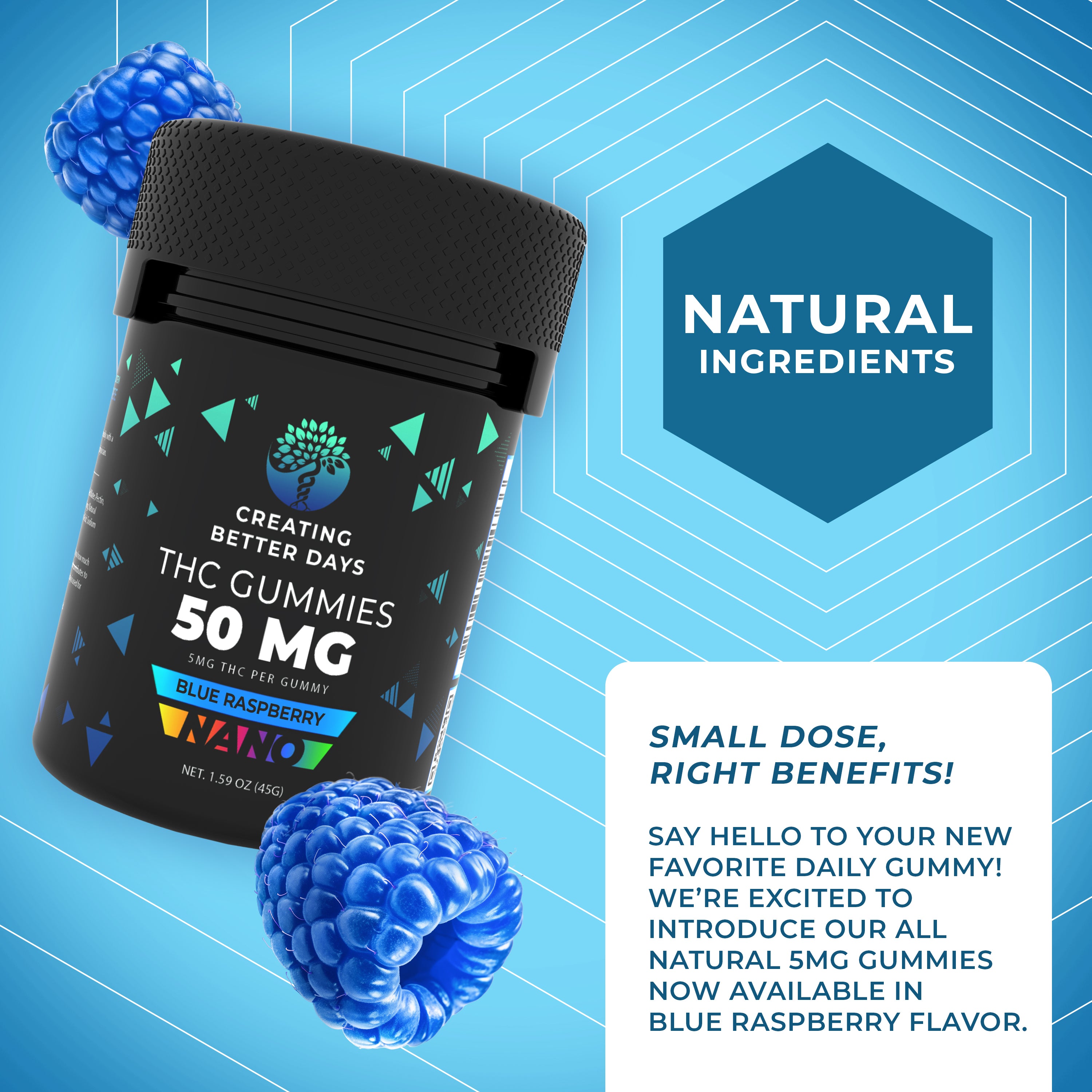 THC Gummies - 5mg Nano Blue Raspberry - Micro-dose