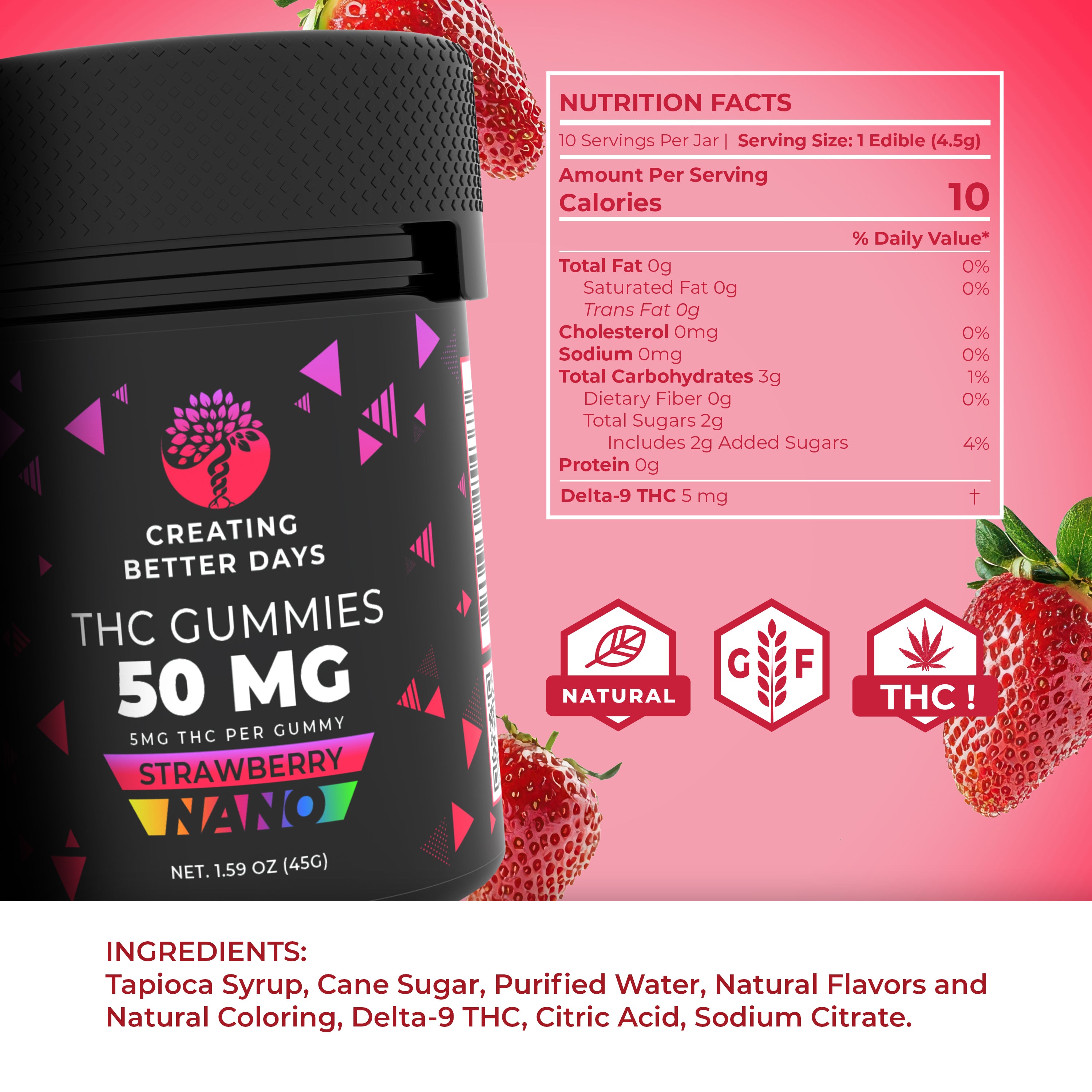 THC Gummies - 5mg Nano Strawberry - Micro-dose