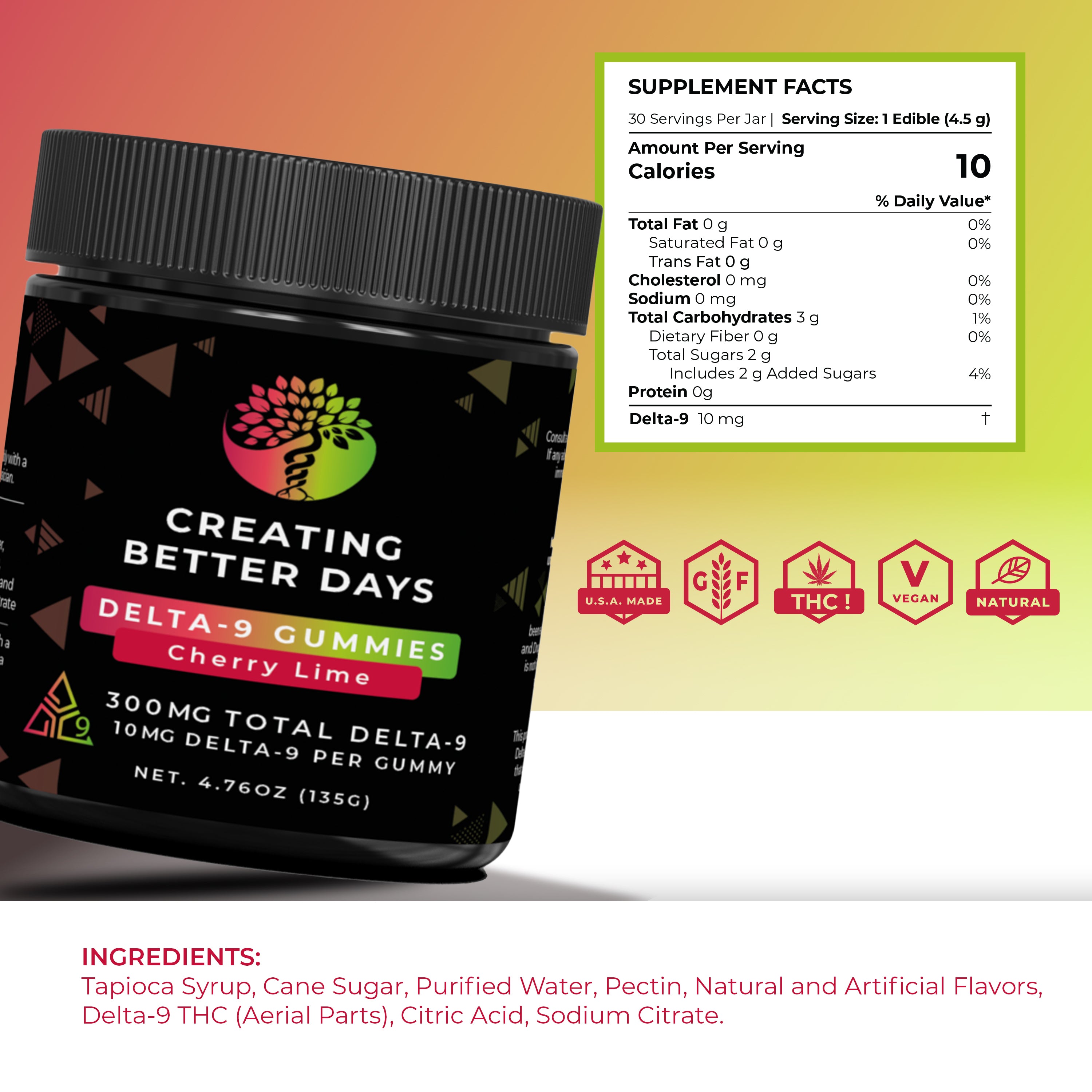 THC Gummies - 10mg Cherry Lime - Medium Potency