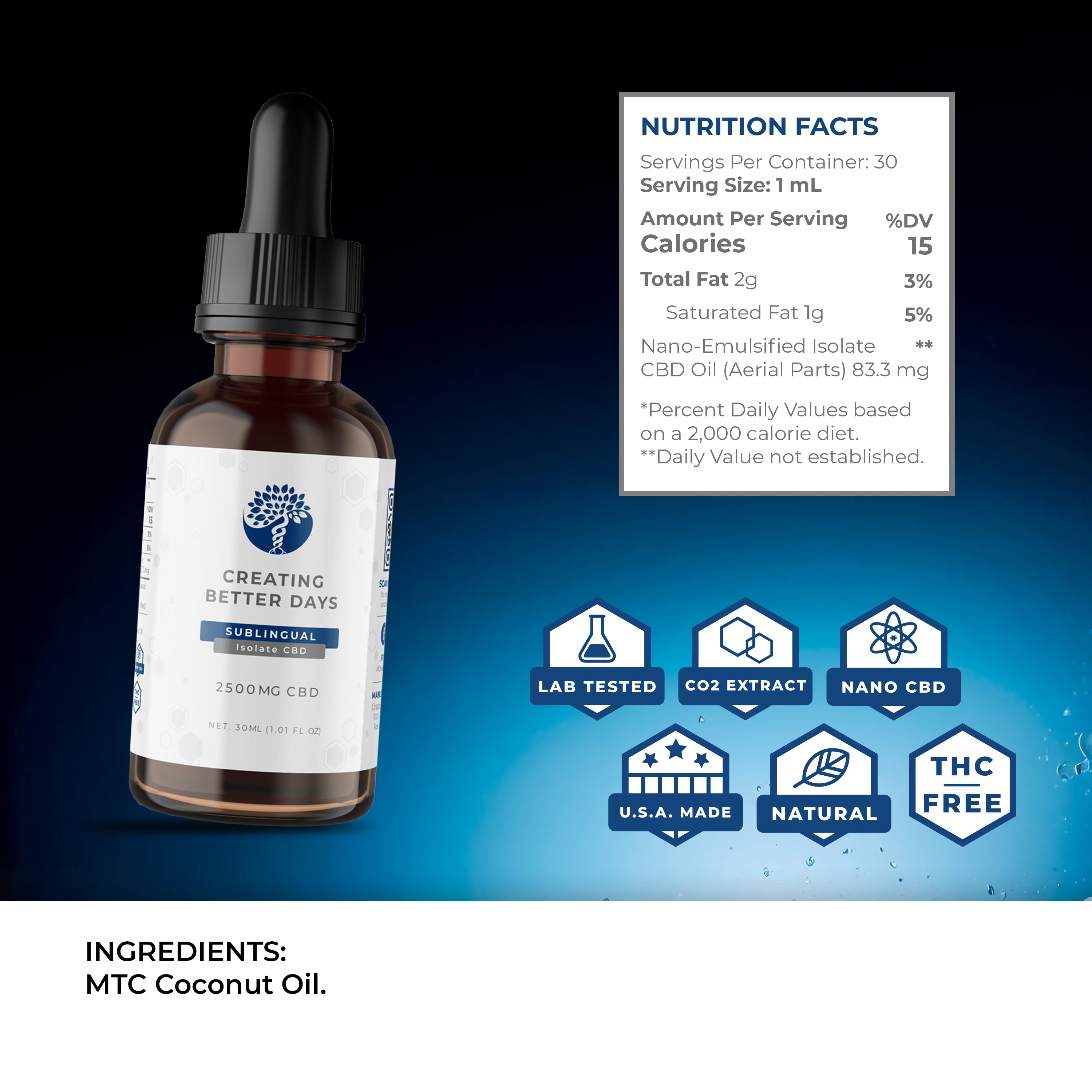 CBD - 2,500mg  Tincture - THC Free