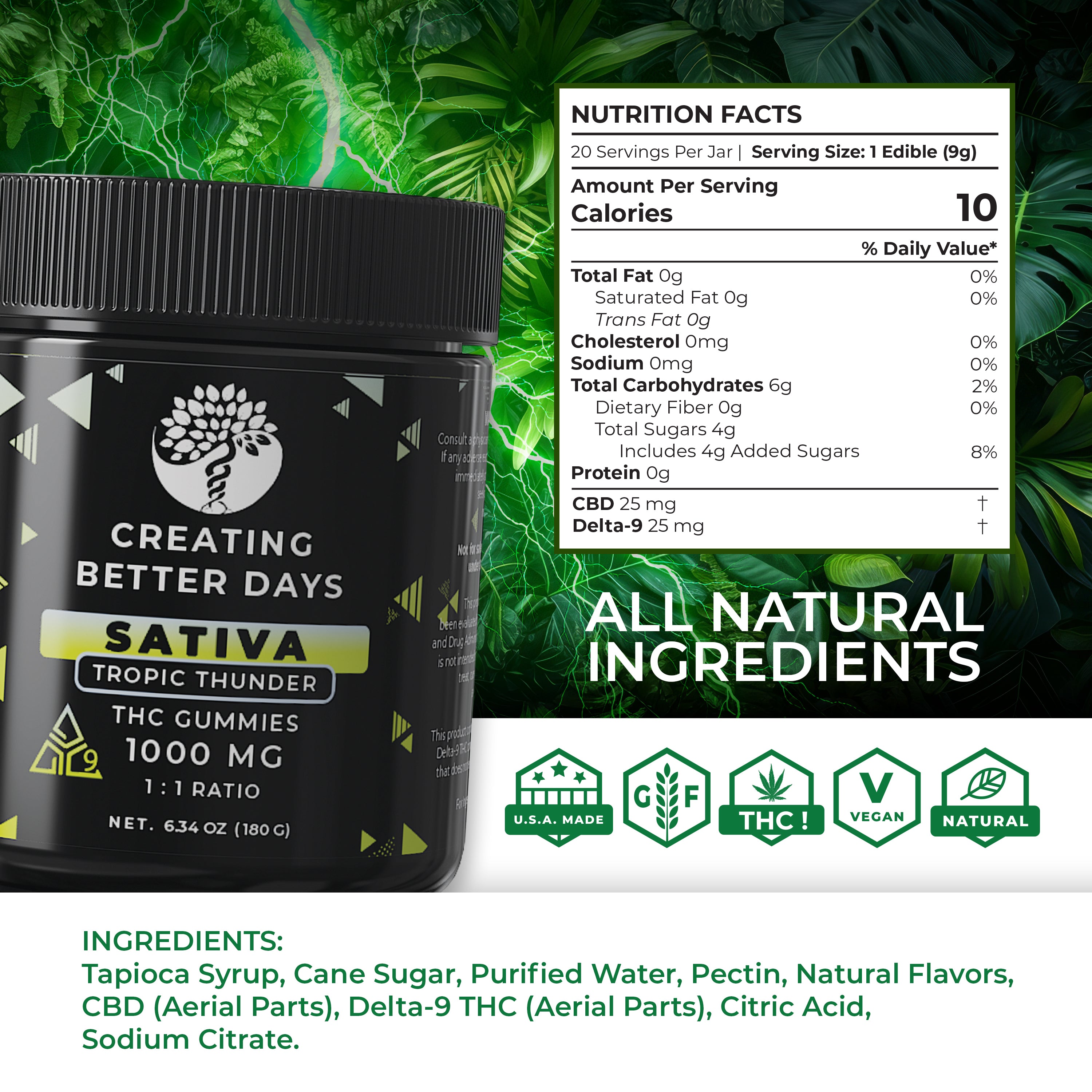 Sativa Gummies - 50mg Tropical Thunder - High Potency