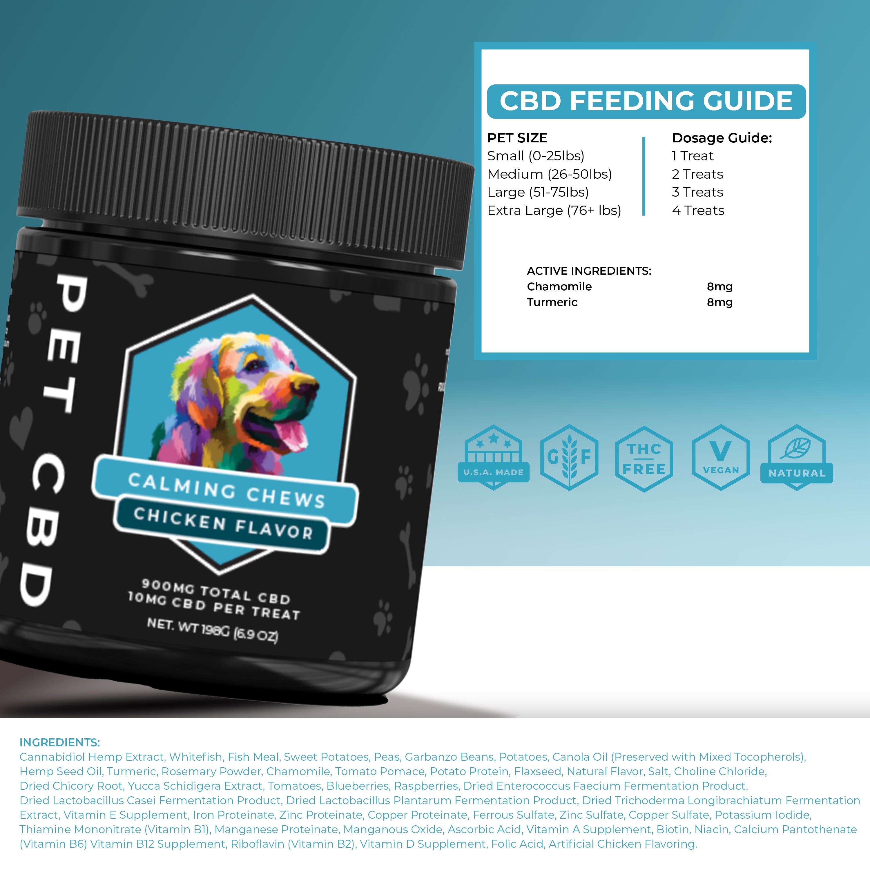 CBD - 900mg Calming Dog Chews (Chicken) - THC Free - Pet