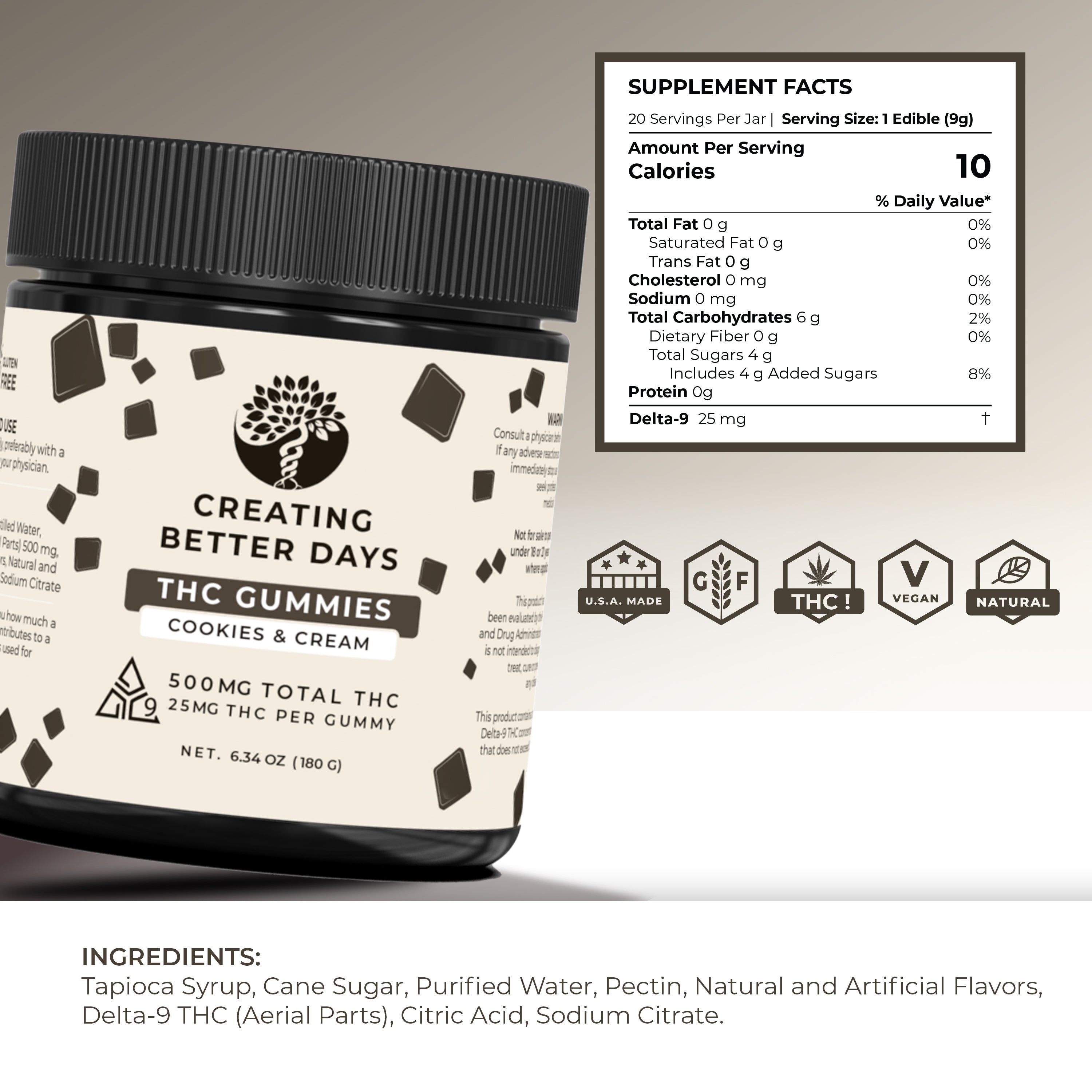 THC Gummies - 25mg Cookies & Cream - High Potency