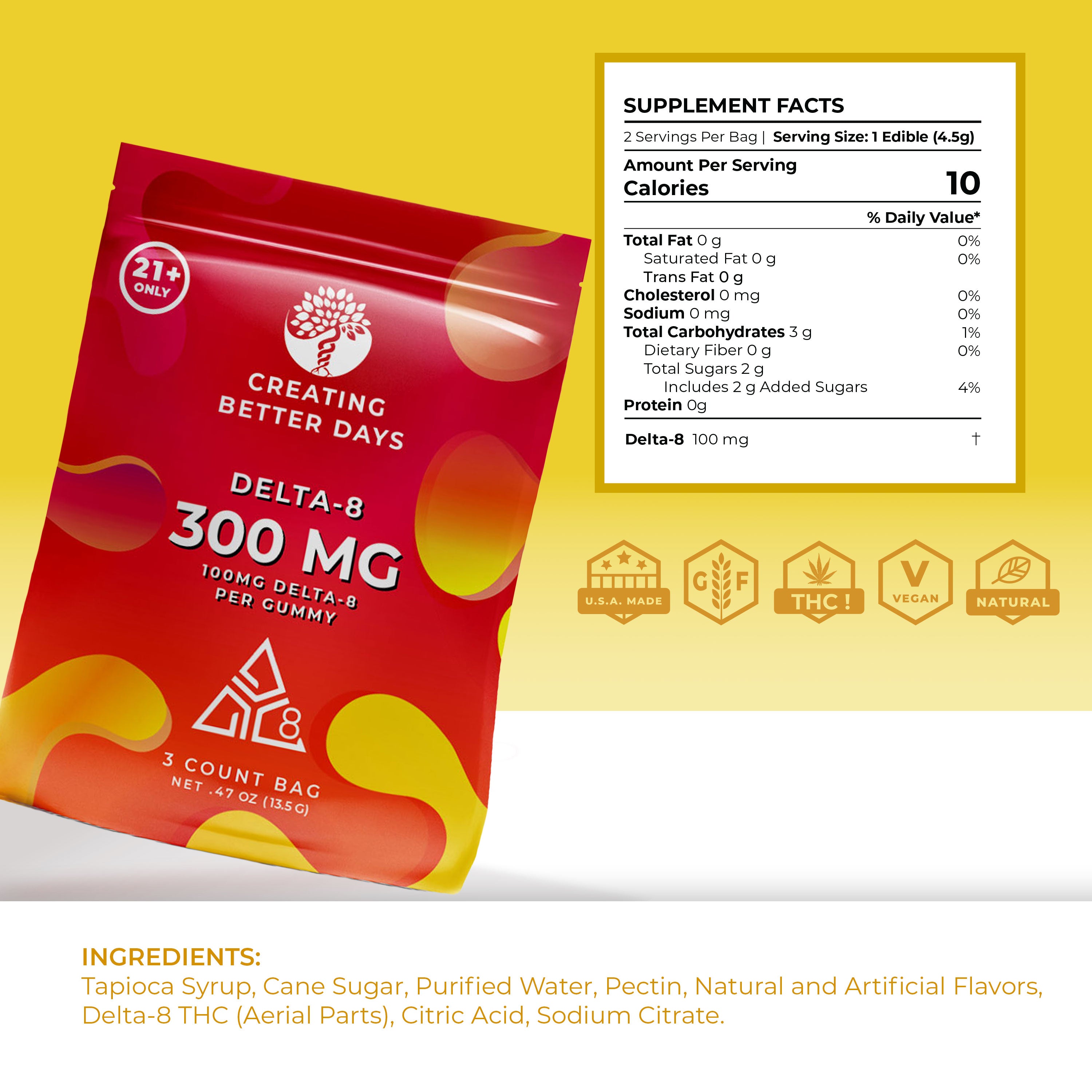 Delta-8 Gummies - 100mg - 3ct - High Potency