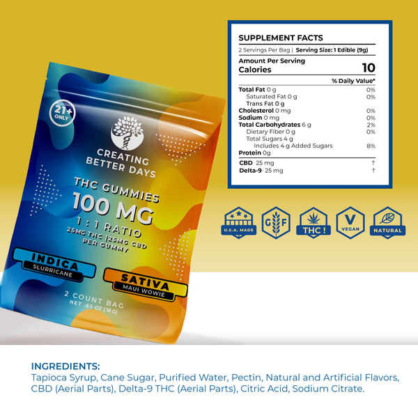 100mg 2 Count Indica / Sativa Bag
