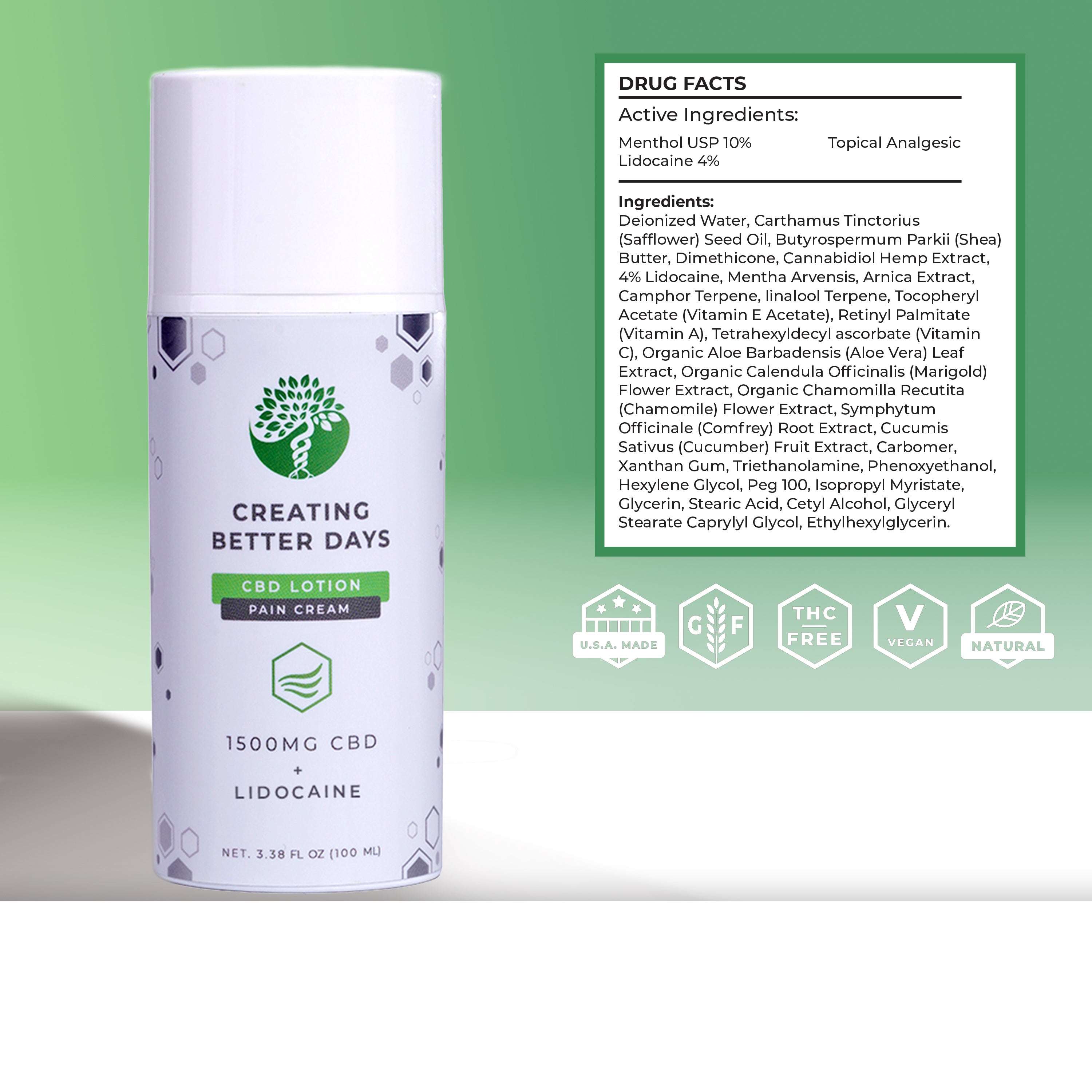 CBD Relief Cream with Lidocaine - 1,500mg - THC Free
