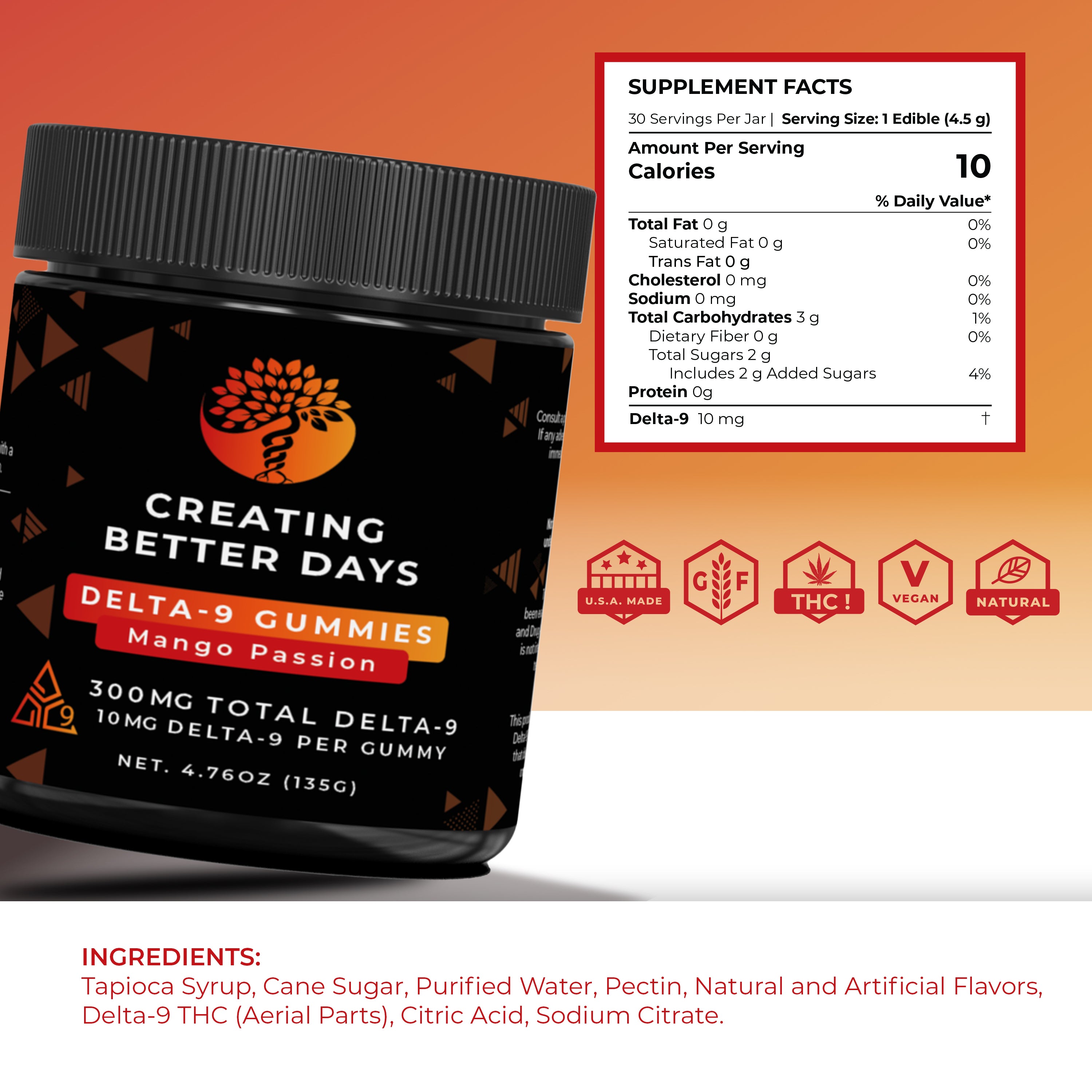 THC Gummies - 10mg Mango Passion - Medium Potency