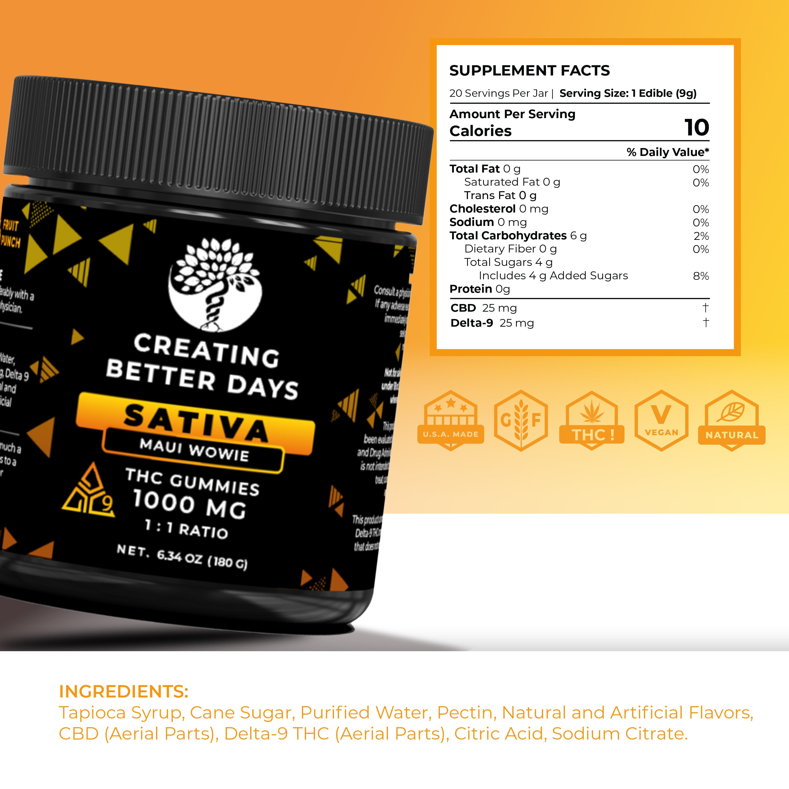 Sativa Gummies - 50mg Maui Wowie - High Potency