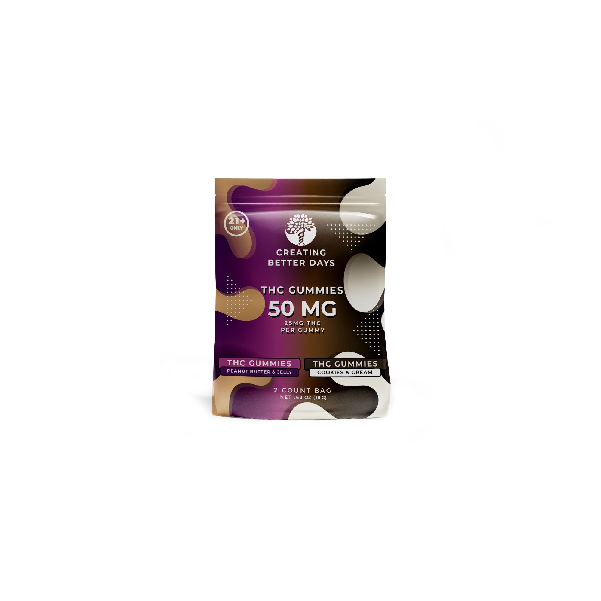 THC Gummies - 50mg 2 Count PB&J / Cookies & Cream Bag - High Potency
