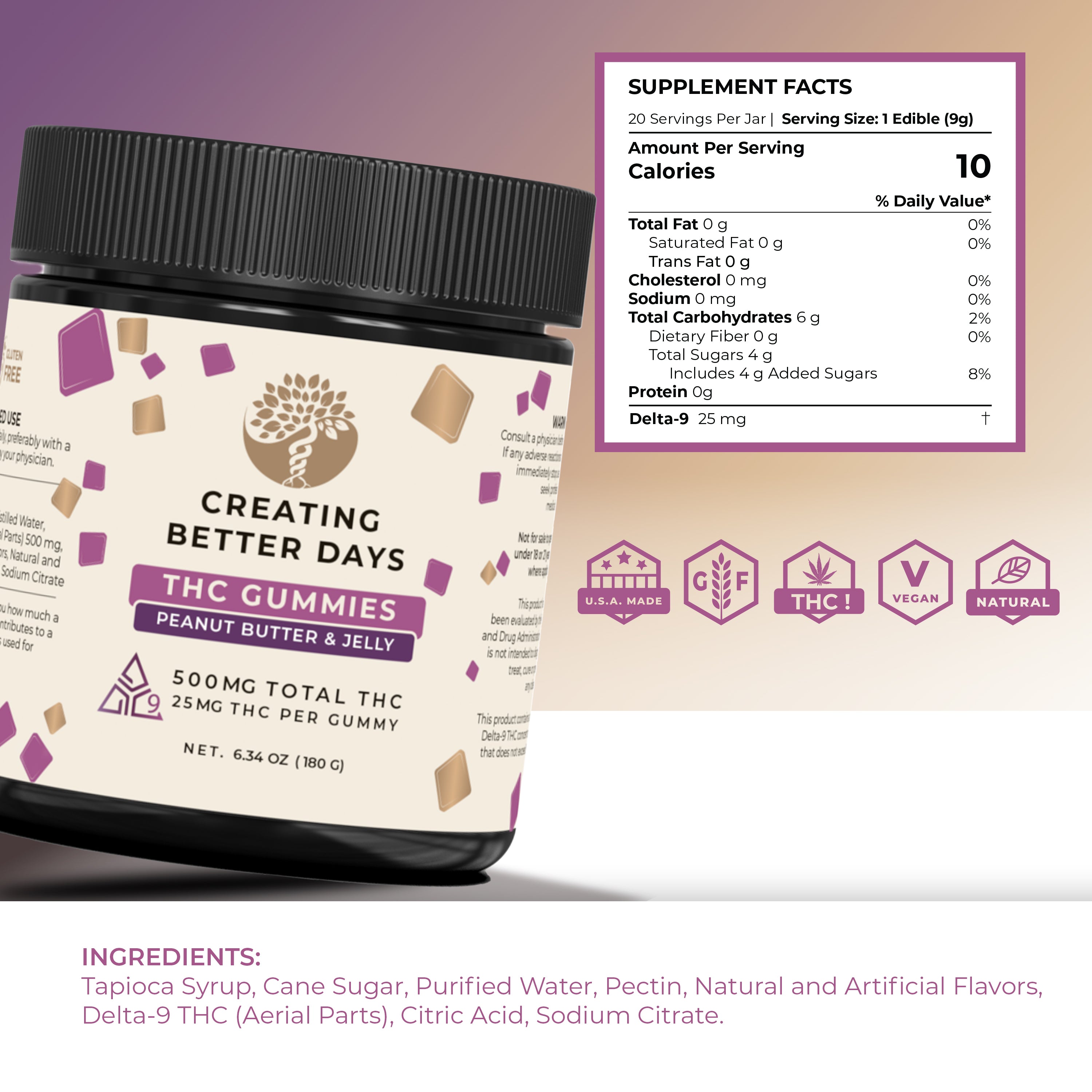 THC Gummies - 25mg Peanut Butter & Jelly - High Potency