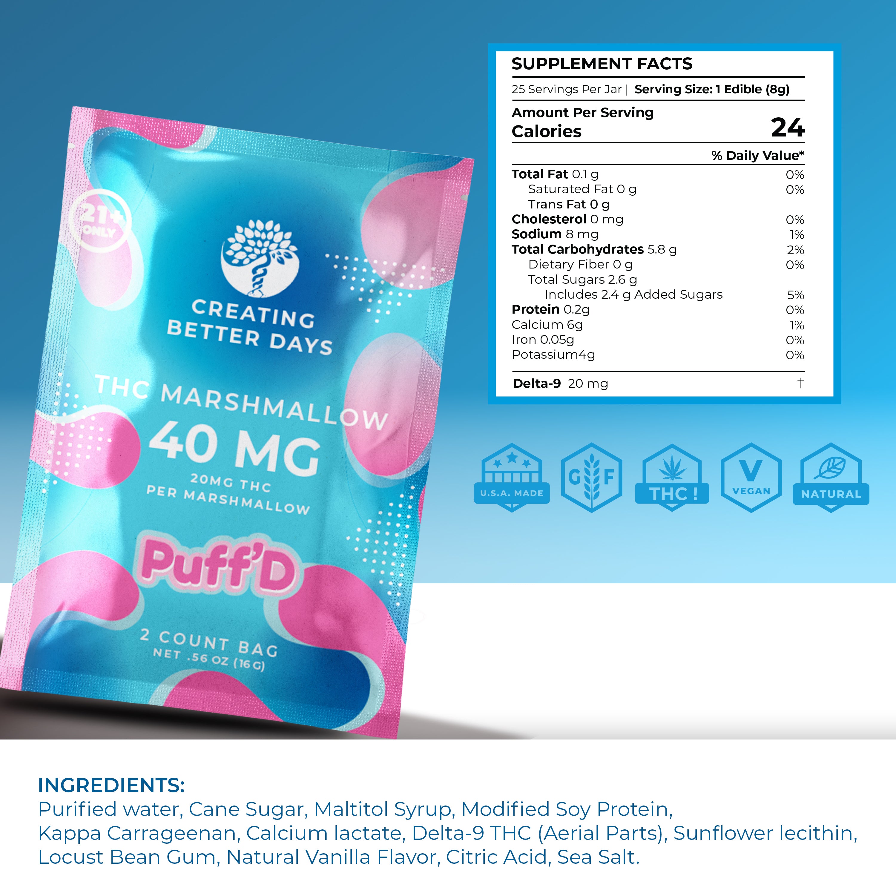 THC Marshmallows - 50mg 2ct - High Potency