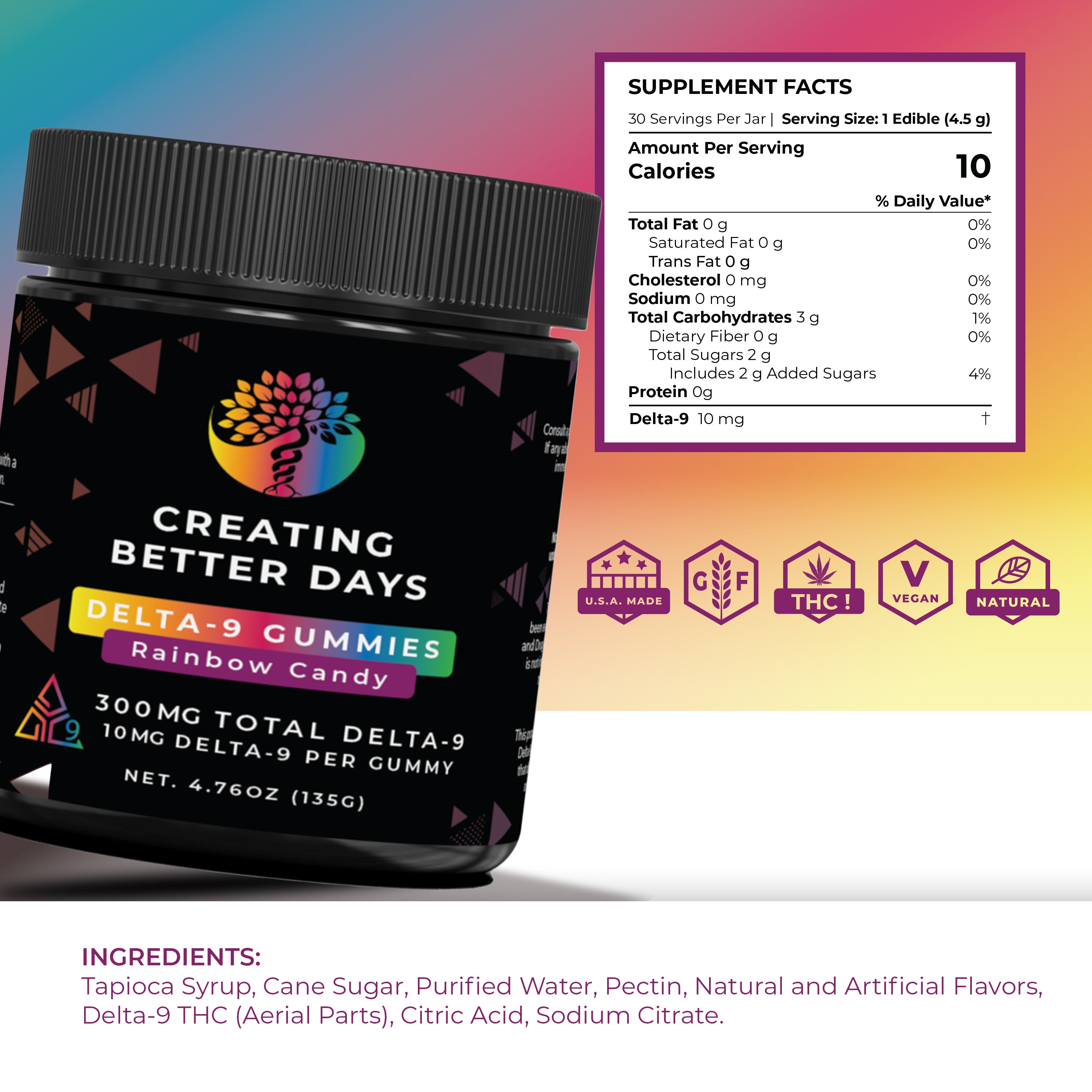 THC Gummies - 10mg Rainbow Candy - Medium Potency