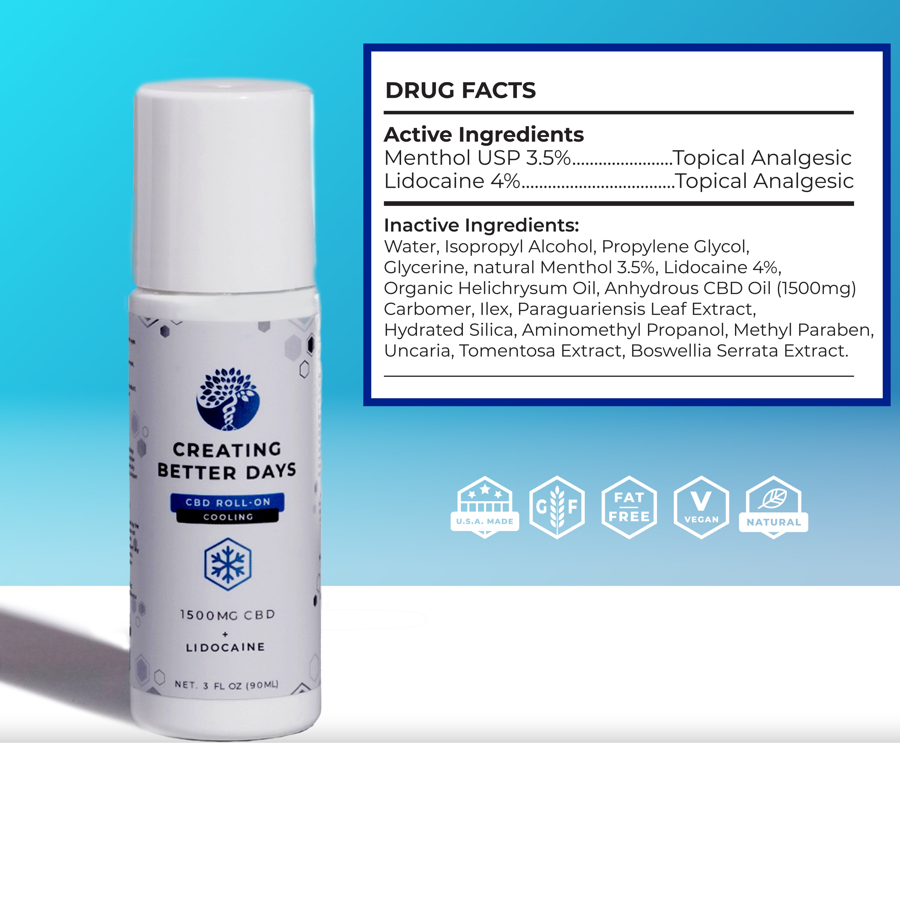 CBD Roll-On with Lidocaine - 1,500mg  - THC Free
