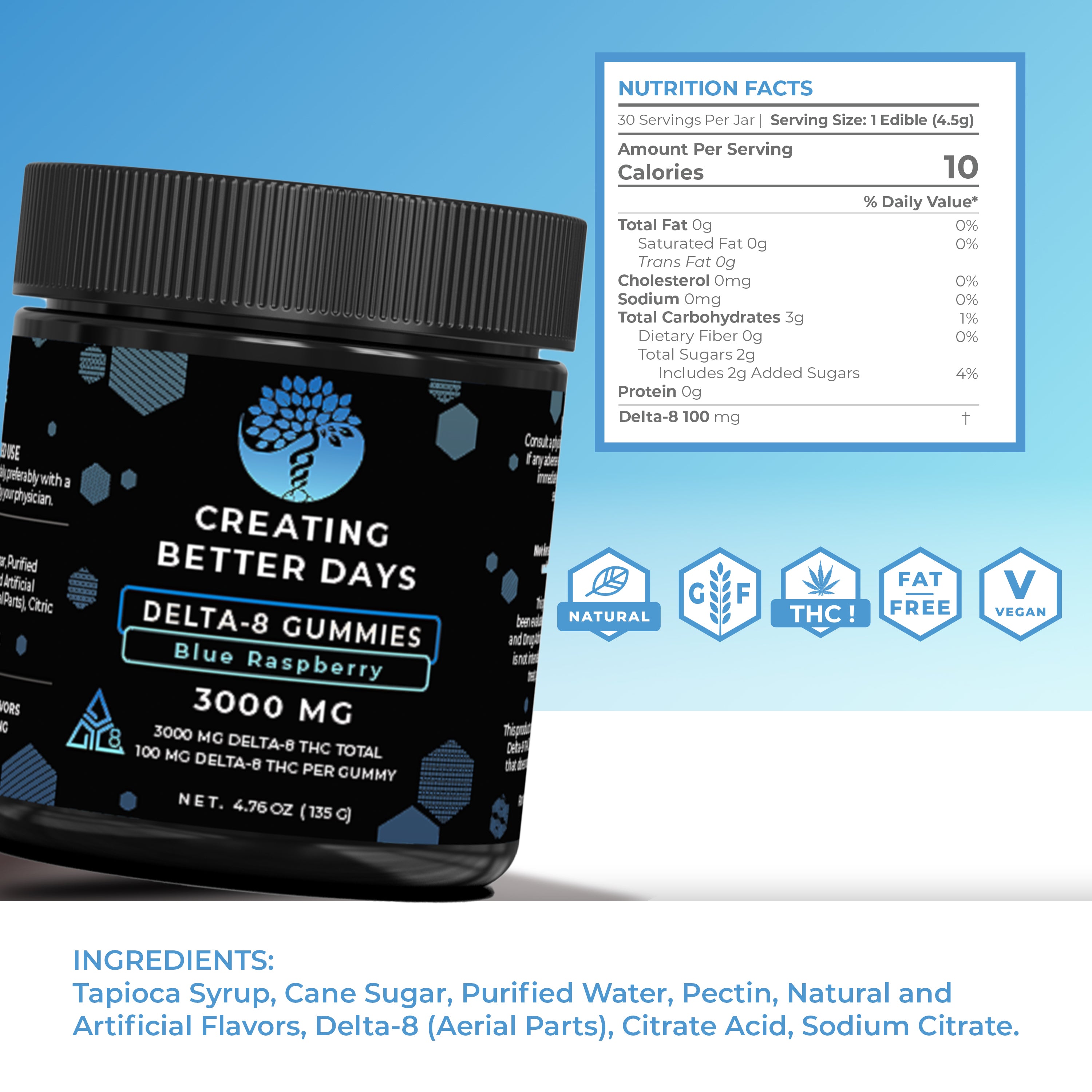 Delta 8 Gummies - 100mg Blue Raspberry - High Potency