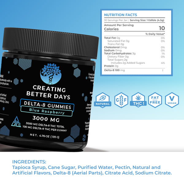 3,000mg Delta 8 Gummies Blueraspberry