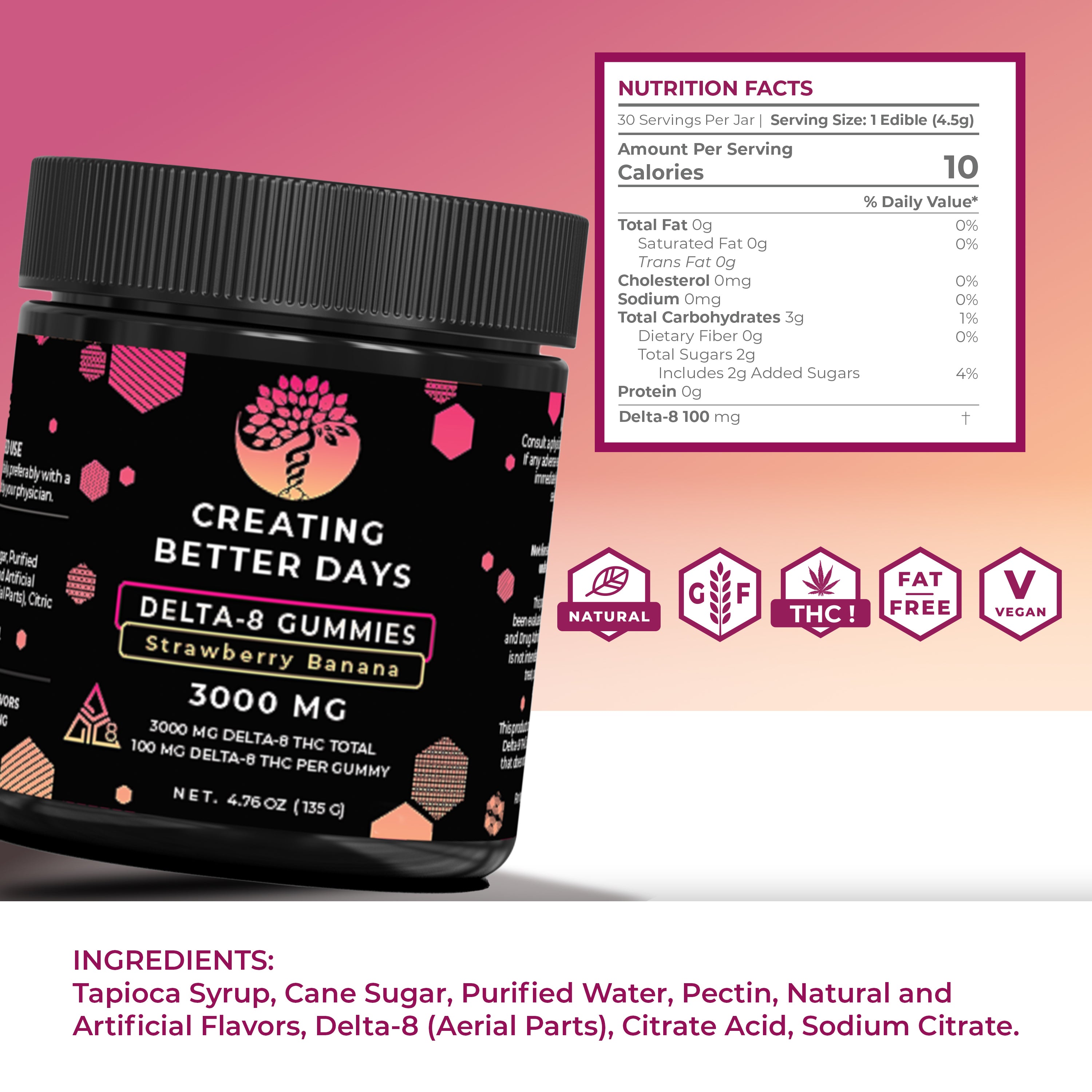 Delta 8 Gummies - 100mg Strawberry Banana - High Potency