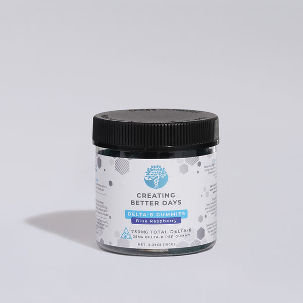 750mg Blue Raspberry Delta-8 Gummies - Fat-Free & Vegan | Creating Better Days